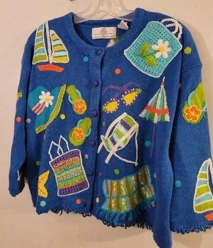 Vintage Cardigan Knit Sweater M Design Options Philip Jane Gordon Sailboat Beach Size M