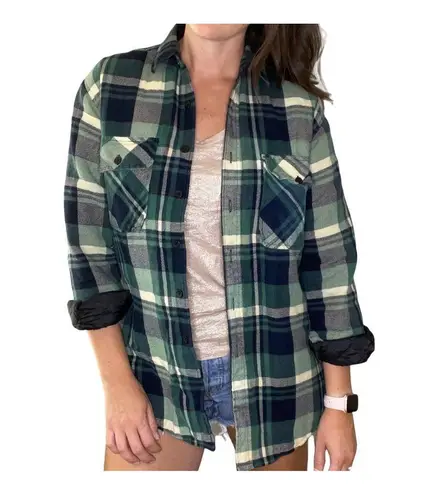 Vintage Ozark Trail Plaid Shirt Size Medium Jacket Quilted Green Navy Shacket