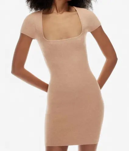 Babaton Aritzia Tan Ribbed Knit Emerge Mini Dress Square Neck XS