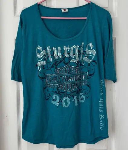 Sturgis Harley Davidson 2016 Blue 3 Quarter Sleeve Top Size L
