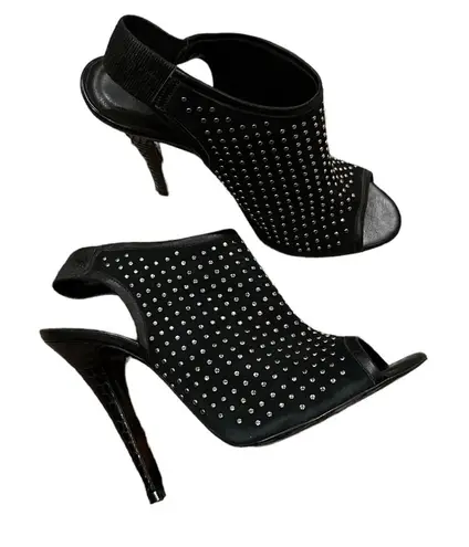 Jenni Kayne BLACK stiletto open toe sling back bikercore studded sexy shoes 8.5