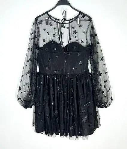 Lirika Matoshi Sz XL Teuta Tulle Dress Star Embellished in Black