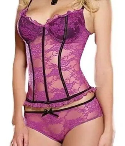 Dreamgirl Orchid Francesca Bustier Set Lace Ruffle Lingerie Size Medium Purple
