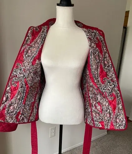 Van Heusen Red Quilted Winter Jacket With Tie Belt Size Small Cropped Stylish