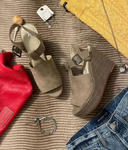 BC Footwear BC Taupe Embossed Faux Snakeskin Platforms