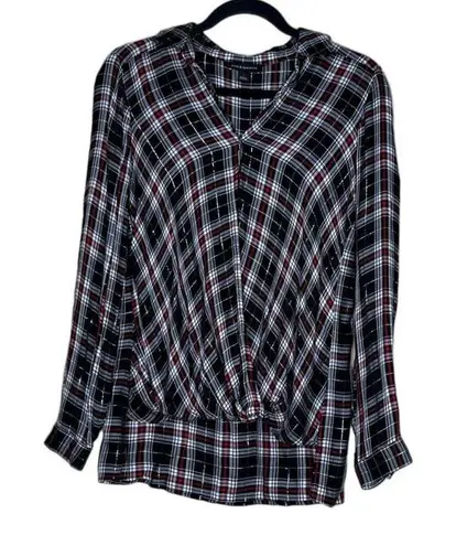 Rock & Republic Rock Republic Plaid Top, Hi Lo Faux Wrap Shirt, Black, Red