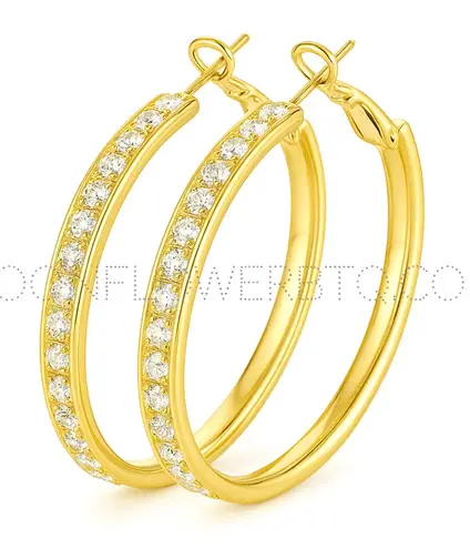 18k Gold CZ Hoop Earrings – Classic Sparkle Crystal Hoops