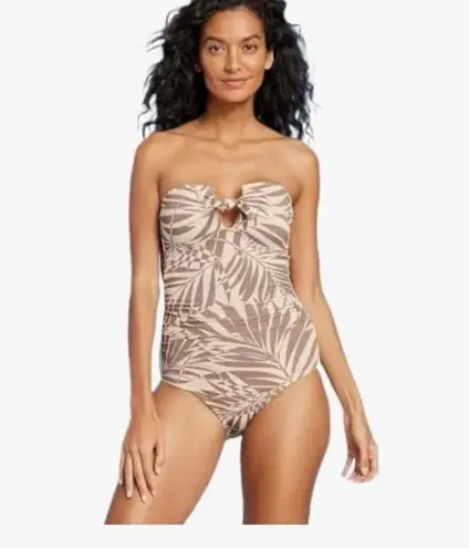 Kona Sol Kona Soul Pique Bandeau Strapless One Piece Swimsuit Tan Beige Medium