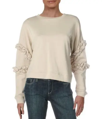 FOR THE REPUBLIC NWT Sweatshirt Beige French Terry Ruffled Sleeve Size S $58
