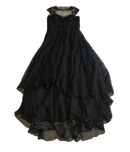 Alyce Paris Gown Size 16 Prom Cap Sleeve Maxi Formal Black Beaded Chiffon NEW