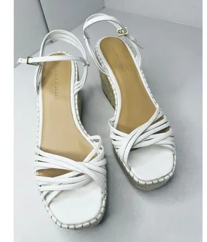 Veronica Beard White 101mm Ravina Coconut Leather Platform Wedge sz 12m