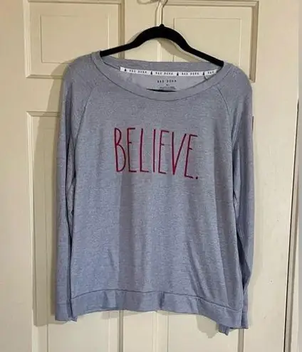 Rae Dunn Women’s Gray  Believe Sweat Shirt Size XL Lightweight Christmas Holidays