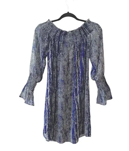 Veronica M Navy Blue & Cream Snakeskin Print Smock Mini Dress