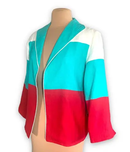 Vintage 90s Painted Pony Blazer Jacket Colorblock Red Turquoise White Medium Blue