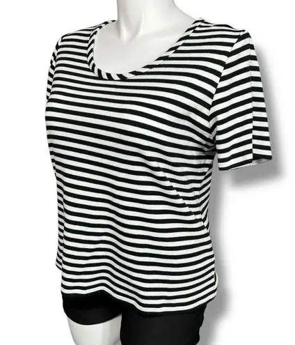 Vintage Three Flaggs Womens Knit T Shirt Top Short Sleeve Pullover Striped Large Black