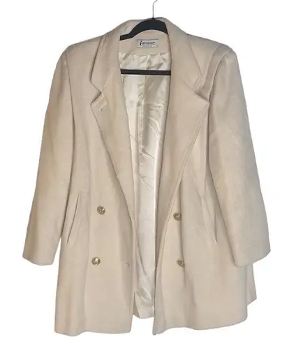 70s Vintage Ivory Wool Forecaster Coat military naval style double breasted Med White