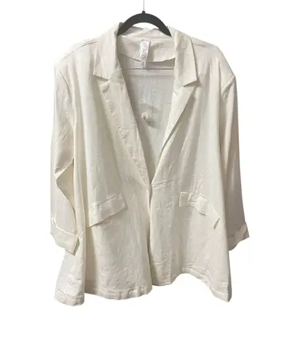 Wynne Collection Linen Blend Blazer Women Plus 1X Off White Garden Shoulder Pads
