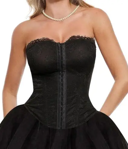 NWT Popilush Lace Corset Bustier Shapewear Top Detachable Straps Black L Size L