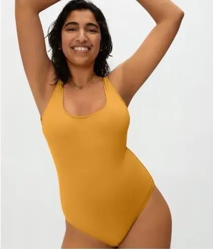 Everlane  Women sz S Marigold Yellow Square Neck One Piece Swim Cheeky Open Back