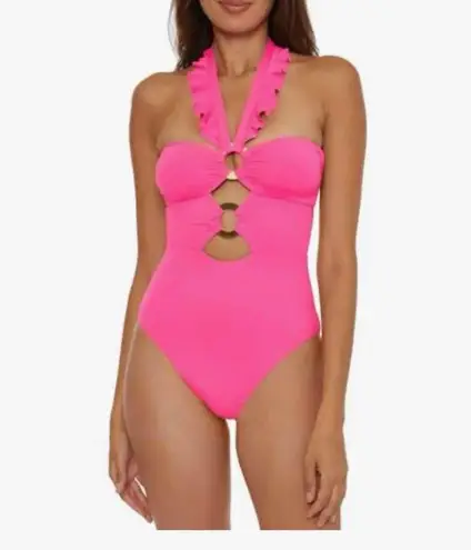 Soluna Swim Standard Buckle Up One Piece Bandeau Swimsuit Size Medium Pink
