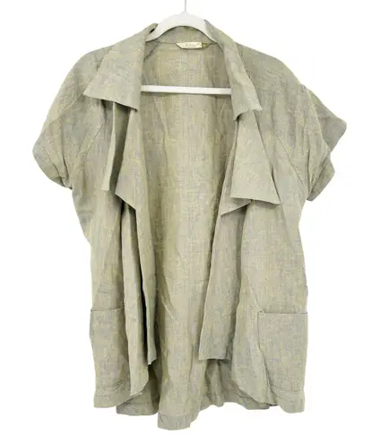 Chalet Womens Layer Lagenlook Beachy 100% Linen Short Sleeve Blazer Size M Sage Green Size M