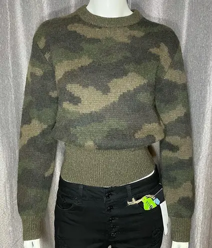 Polo Ralph Lauren Camouflage Print Crew Neck Wool Sweater XS Green