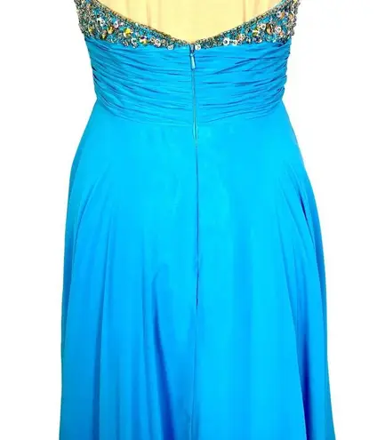 Tony Bowls Strapless Sweetheart Rhinestone Evening Long Gown Blue Size 6 Prom