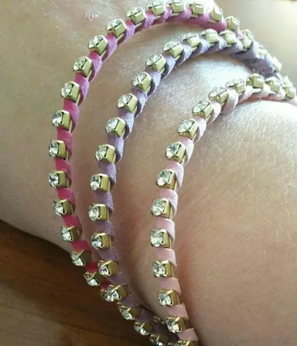 Suede wrapped crystal bangles Pink