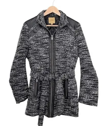 Valerie Stevens VTG Tweed Moto Jacket Black Gray Faux Leather Trim Medium