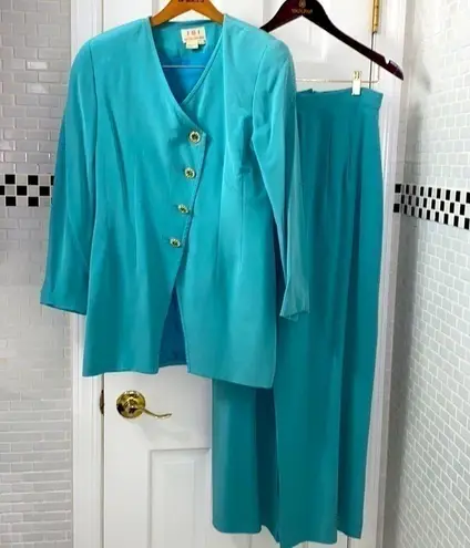 ISI turquoise blue π― silk pantsuit. Tunic jacket wide leg palazzo pant. Size 6.