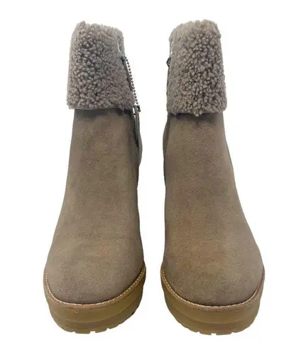 Ralph Lauren NEW LAUREN  Steph Shearling-Cuff Wedge Booties Taupe Size 9.5