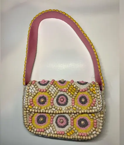 Handcrafted in India Colorful Pink Pastel Wooden Beaded Shoulder Bag Purse