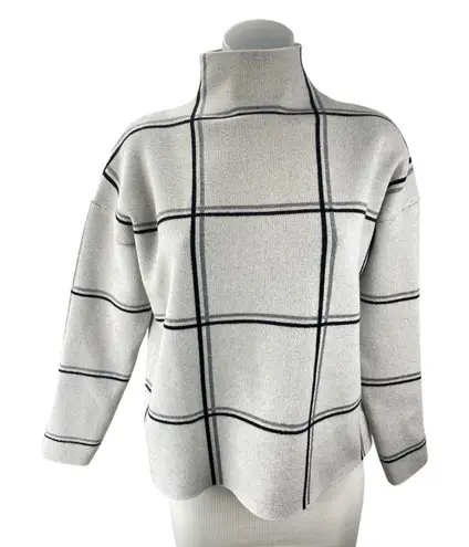 Tahari Women's White Windowpane Plaid Mock Neck Long Sleeve Sweater Top Size M - Image 1