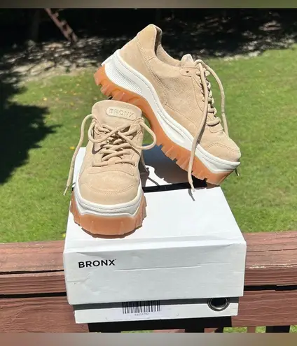 Bronx Jaxstar W/Gum Sole Women Neutral Suede Chunky Streetwear Sneakers|Sz:36EU Tan Size 5