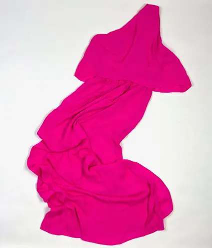 Myne NEW Solid Hot Pink Silk Chiffon One Shoulder Long Maxi Party Gown Dress 2