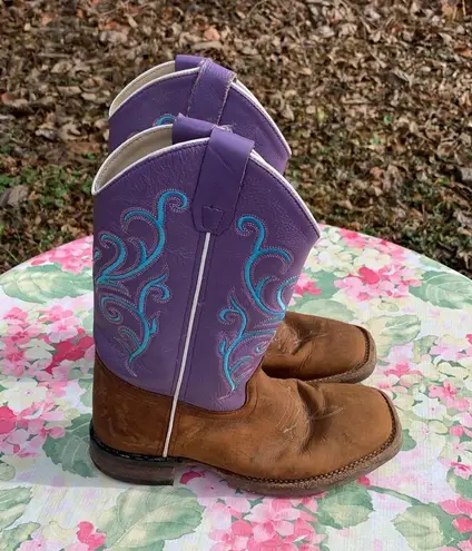 Old West  Purple, Blue and Brown Embroidered Cowboy Boots Size 5D