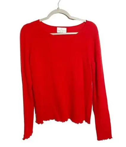 Belle France Sweater Long Sleeve 100% Cashmere Lettuce Hem Pullover Red Medium