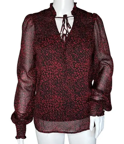 Haver London Shirt Womens XS Red Cheetah Print Blouse Office Casual Versatile