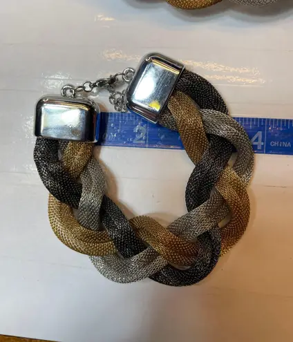 Tricolor Braided Mesh Necklace & Bracelet Matching Set Multiple