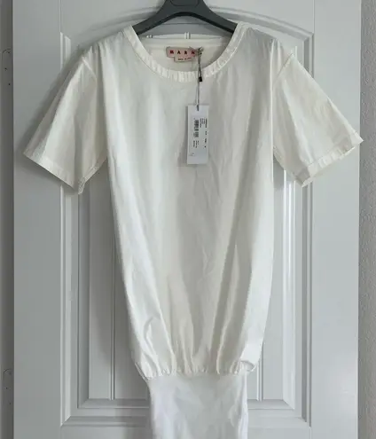 Lily White MARNI Italy Short Sleeve Blouse Stretch Popeline, Size US 2 EU 38 NWT