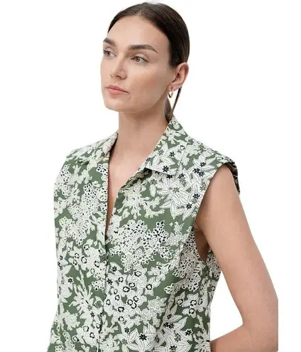 Gerard Darel | Size 1 | Carmel Printed Sleeveless Button-Down Top in Khaki Green
