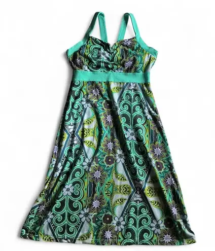 prAna Boho Dress Green Floral Print Halter Neck M