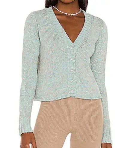 Dannijo L Cropped Cardigan With Pearl Buttons in Blue & Grey Heather Size L
