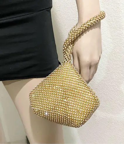 Sparkly Gold Rhinestone Mini Triangle Evening Wristlet Mini Bag