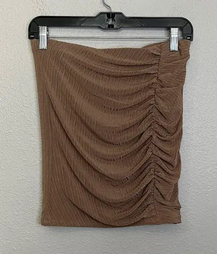 Naked Wardrobe Ribbed Ruched Bodycon Skirt Beige Size Large