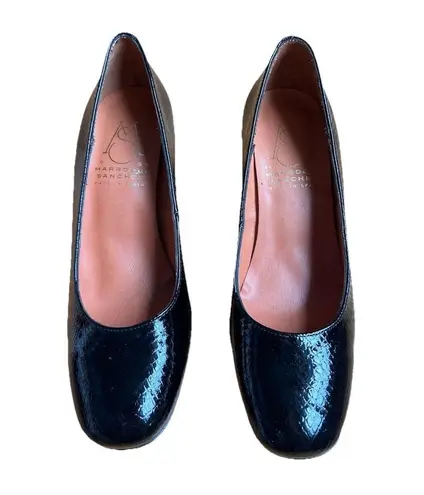 Vintage Patent Crocodile Leather Pumps 1980s Made in Spain Marroqui Sanchez Sz 7 Black