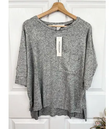 Workshop Republic Clothing WORKSHOP Republic Size M Heather Grey Pearl Soft Knit Top Athleisure Casual