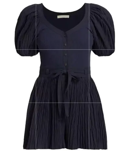 Ulla Johnson Vinny Belted Puff-Sleeve Romper Cotton blend Navy Sz 16