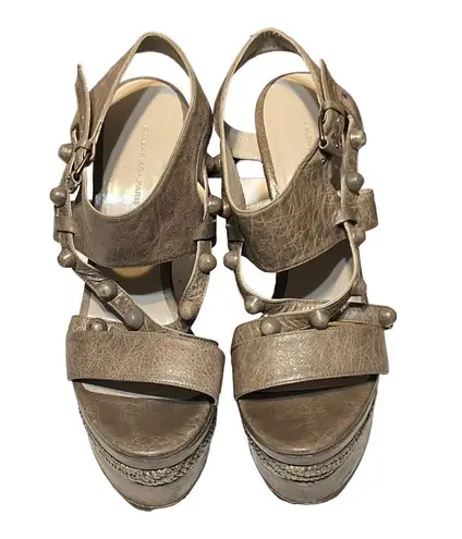 Arena Belenciaga Paris Gray Leather Sandal Woven Design Wedge Sandal EU 40/US 9