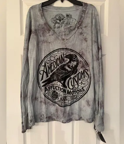 Affliction American Customs Live Fast Womens Grey Long Sleeve Shirt Size Medium